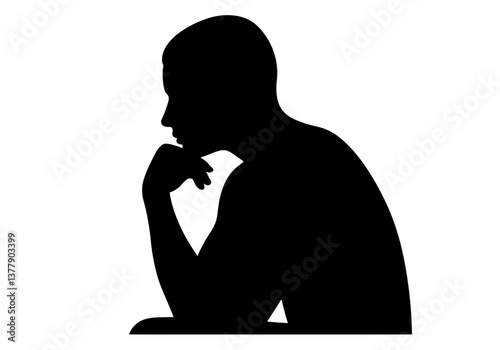 Contemplative Person Thinking Silhouette Vector for Reflection