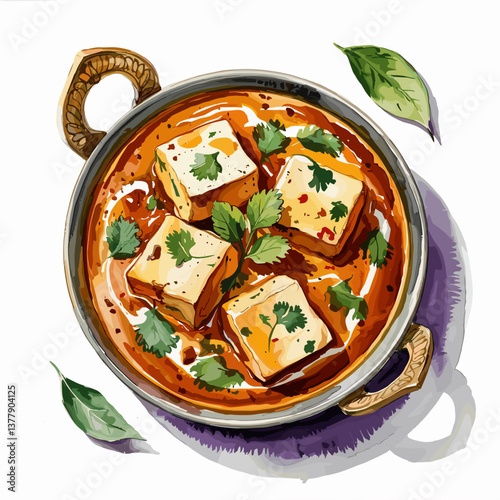 Watercolor Style Paneer Butter Masala with Garnish