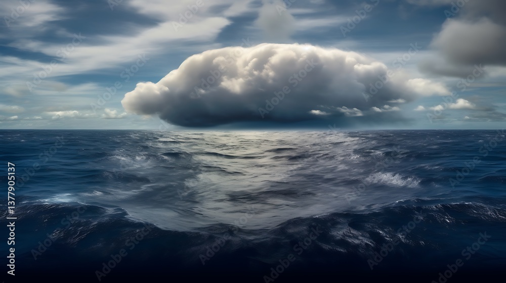 Fototapeta premium Immense Cloud Over Dark Turbulent Ocean Waves
