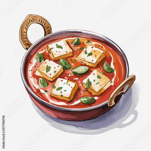 Watercolor Style Paneer Butter Masala with Garnish