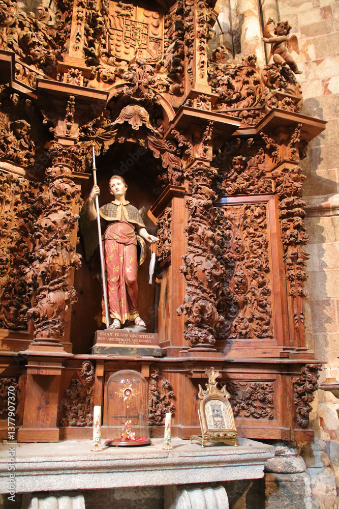 baroque altarpiece in a gothic cathedral in avila in spain