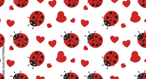 Charming Ladybug Love Pattern Red Hearts White Background AI Generated