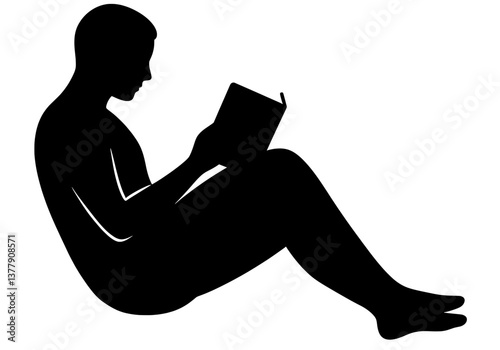 Person Reading Book Silhouette Vector for Learning and Relaxation