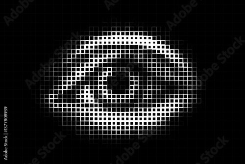 Stylized Pixel Eye in Halftone Grid