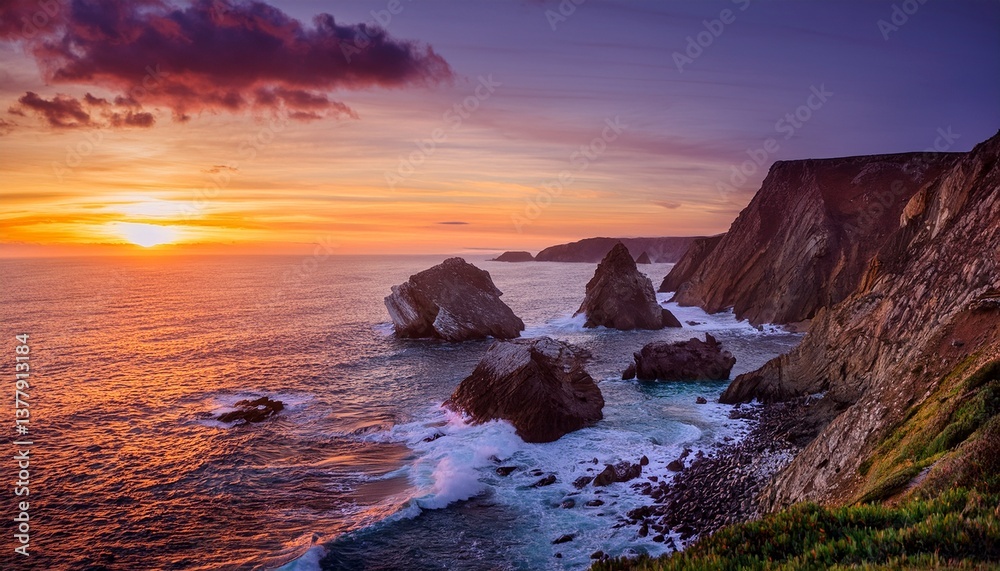 Fototapeta premium Coastal Cliffside Overlooking the Ocean at Dusk