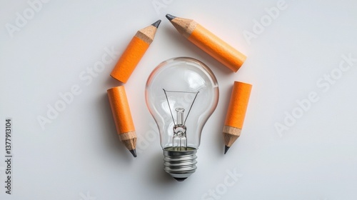 Light bulb surrounded by pencils symbolizing creativity and innovation in design critique and feedback loops