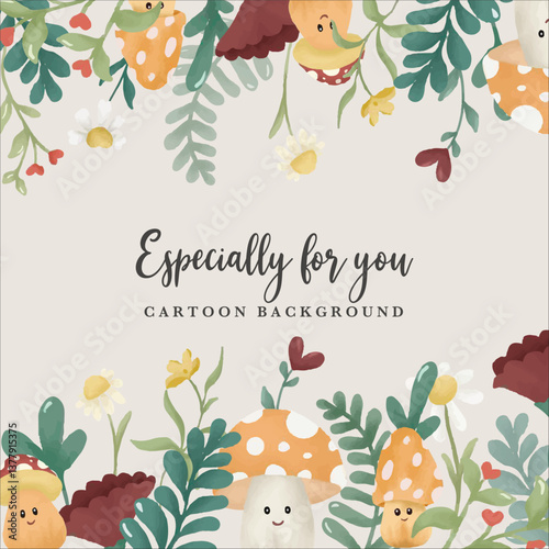 cute watercolor mushroom template background