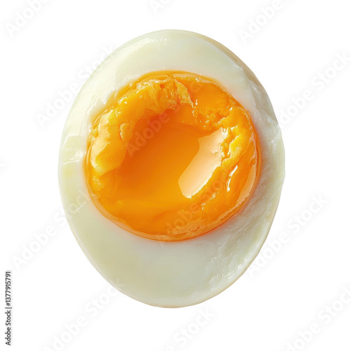 Boiled hen egg isolated against a clean white background showcasing its smooth texture and vibrant yolk color, boiled hen eggisolated on white background photo