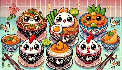 Cute Thai Food Characters – Kawaii Style Cartoon Illustration