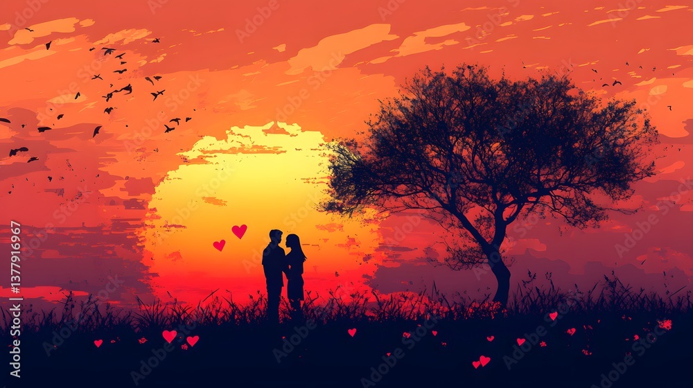 Obraz premium Couple sharing a quiet sunset moment together as a simple act of love on Valentine Day