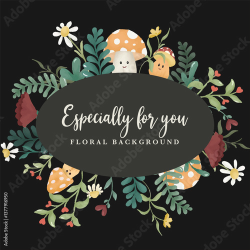cute watercolor mushroom template background