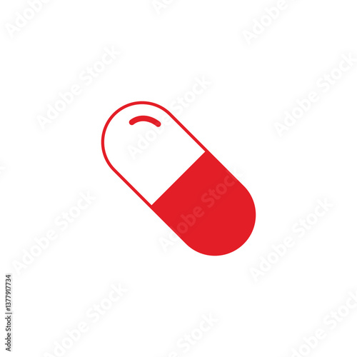 Red Pill Capsule Icon – High-Quality Medical Symbol Isolated on White Background