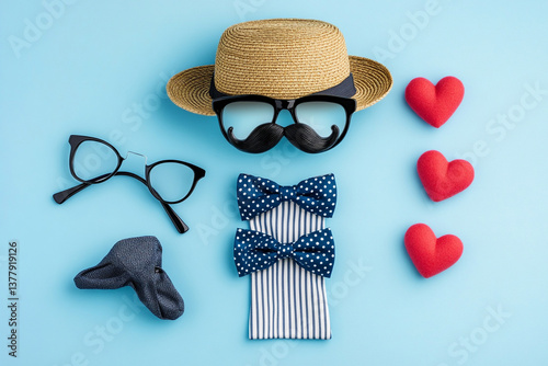 Beautifully curated Father's Day scene featuring a classic tie, coffee cup, and gift box, offering ample space to write heartfelt wishes or greetings