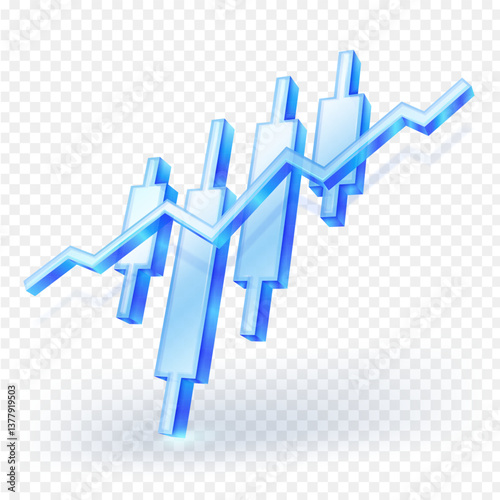 3D candlestick chart stock market isolated on transparent background. Vector icon illustration.