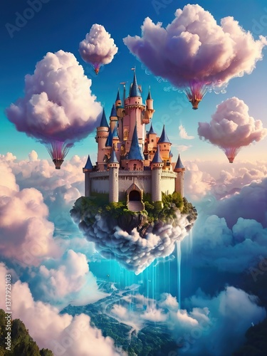 Fantasy fairy magic tale castle floating in the sky

