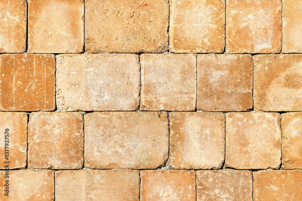 Exploring the texture and warmth of weathered brick patterns on a sunny afternoon