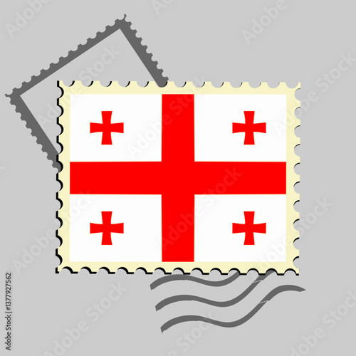 Georgia flag postage stamp. Isolated vector illustration on grey post stamp background