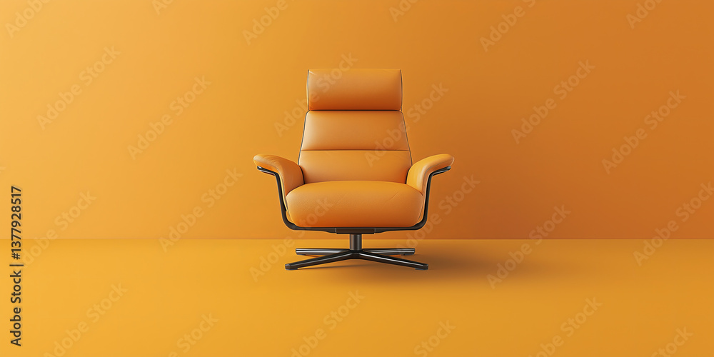 Obraz premium Modern orange armchair against a vibrant orange backdrop creates a stylish and cozy atmosphere for relaxation and contemporary decor