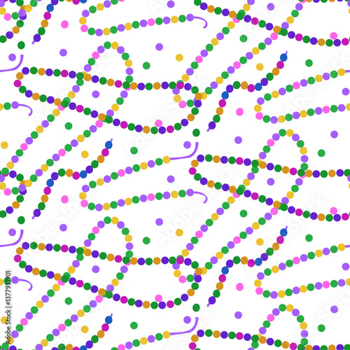 pattern of beads for Mardi Gras. Bright flat illustration. To create invitations, decorations, advertisements, as well as to decorate clothes and accessories for carnival and festive events. Seamless