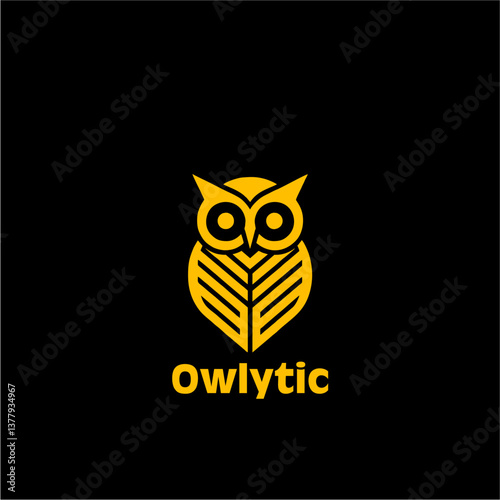 Minimalist Owl Silhouette Logo in Black, Geometric and Symmetrical Vector Design