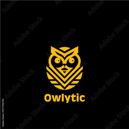 Minimalist Owl Silhouette Logo in Black, Geometric and Symmetrical Vector Design