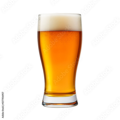 Glass of cold beer isolated on transparent background. Beer mug full of beer with foam.