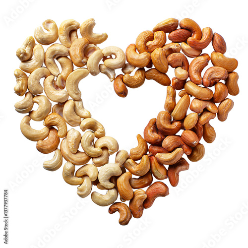 Nuts Heart: A collection of cashew nuts and  carefully arranged in the shape of a heart, symbolizing love and a healthy snack.