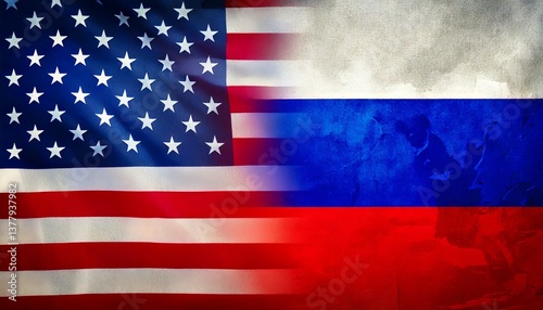 EE.UU. y Rusia: enfrentamiento entre las banderas estadounidense y rusa. photo