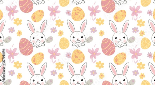 Adorable Easter Bunnies Pastel Pattern Springtime Design AI Generated