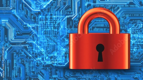 Wallpaper Mural Red Padlock on Glowing Blue Circuit Board Background Digital Security and Data Protection Torontodigital.ca