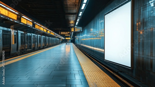 Wallpaper Mural Blank Poster Mock-Up on Train Station Platform, Railway Commute with Advertising Template Torontodigital.ca