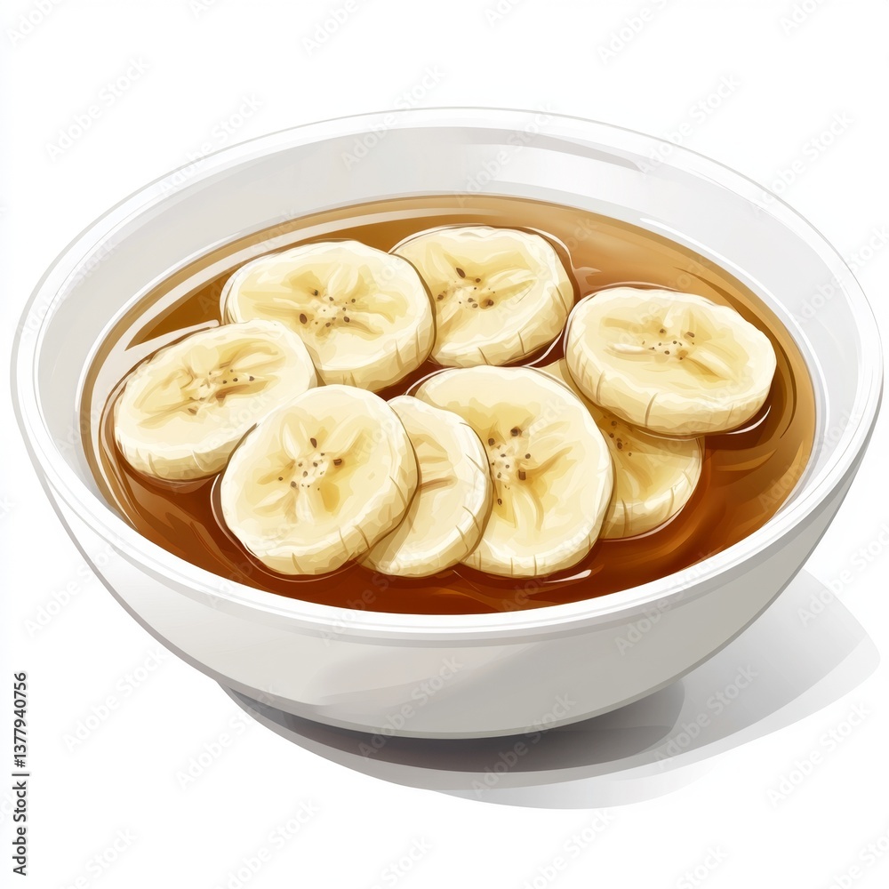 Delicious sliced bananas in a bowl of syrup