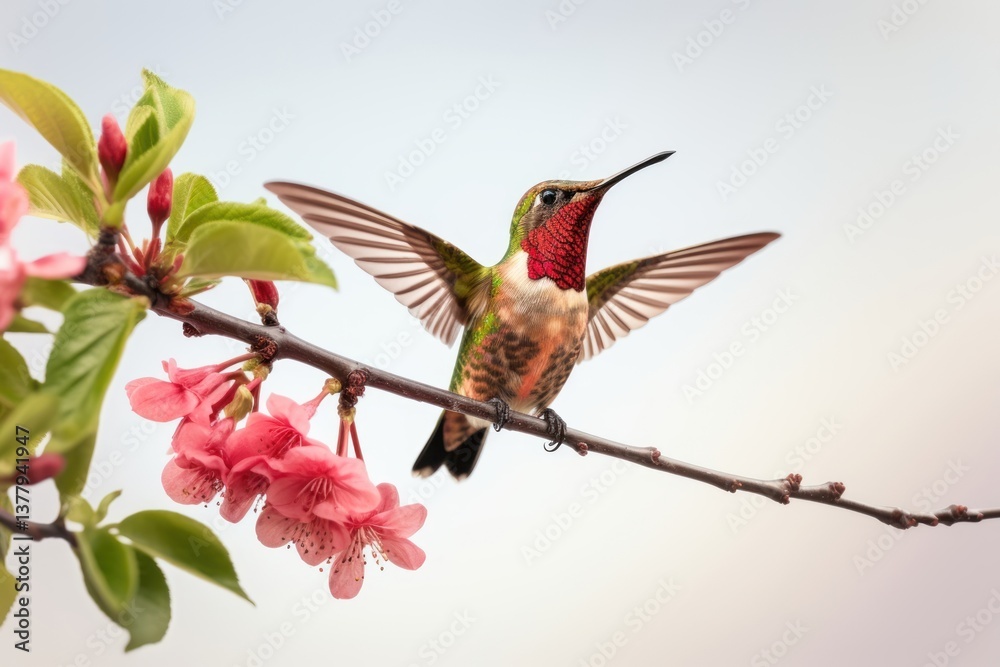 Fototapeta premium Hummingbird blossom animal branch.