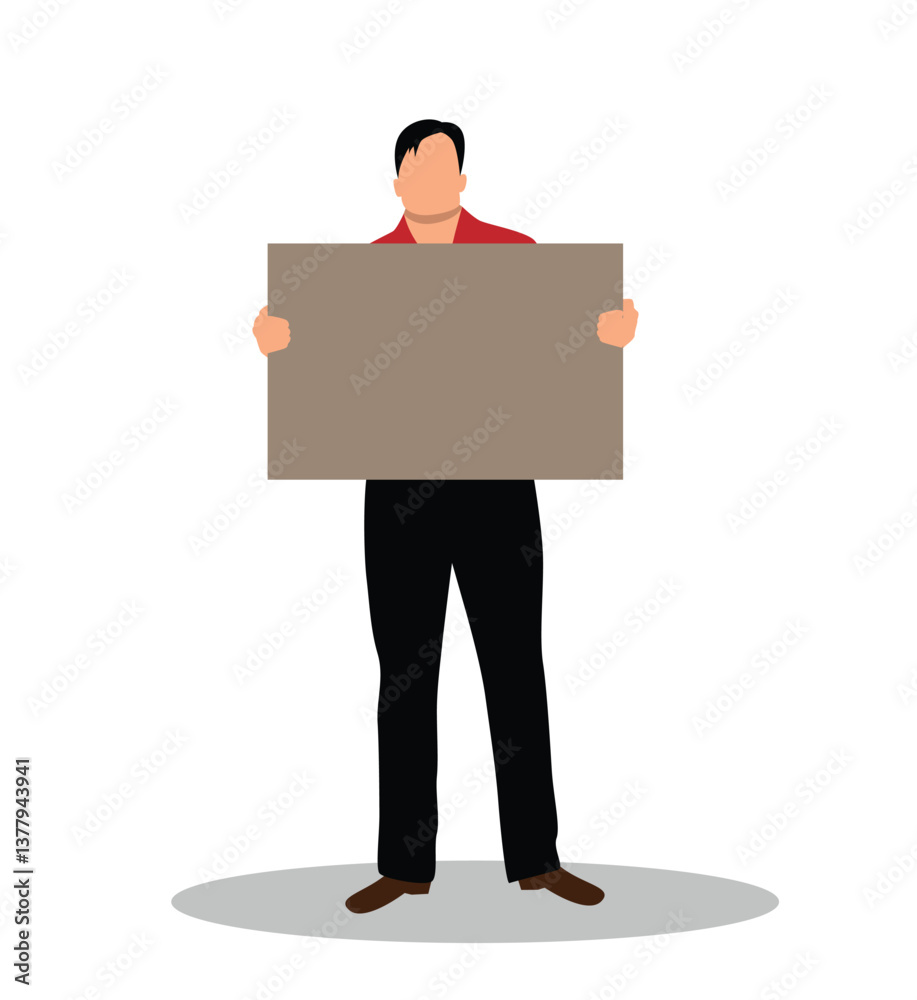 Man Holding a Poster Place for Text Isolated on White. Advertisement of product or service vector art, people and activities Man Holding a Poster Place for Text Isolated on White. Advertisement of product or service vector art, people and activities