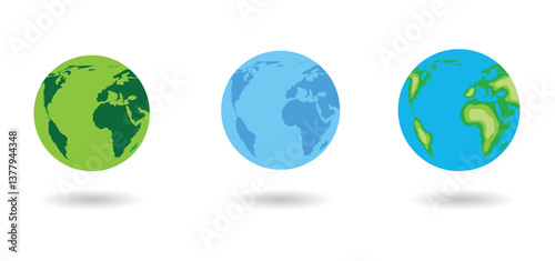 Planet Earth Different Colors Set Isolated on White. Geography and space objects vector art
