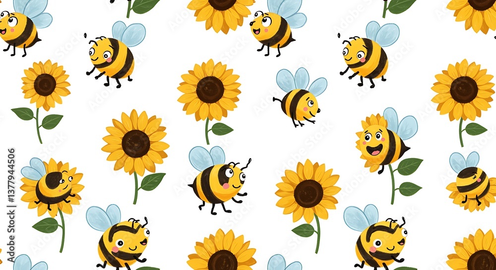 Obraz premium Sunny Buzz: A Happy Hive AI Generated