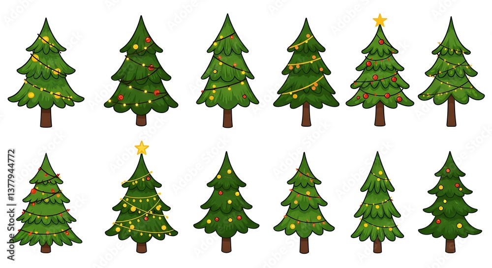 Fototapeta premium Festive Christmas Tree Collection Green And Gold Cheer AI Generated