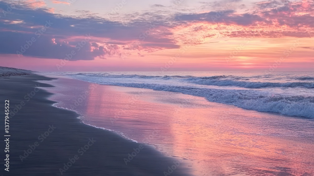 Fototapeta premium Pink sunrise over ocean beach.