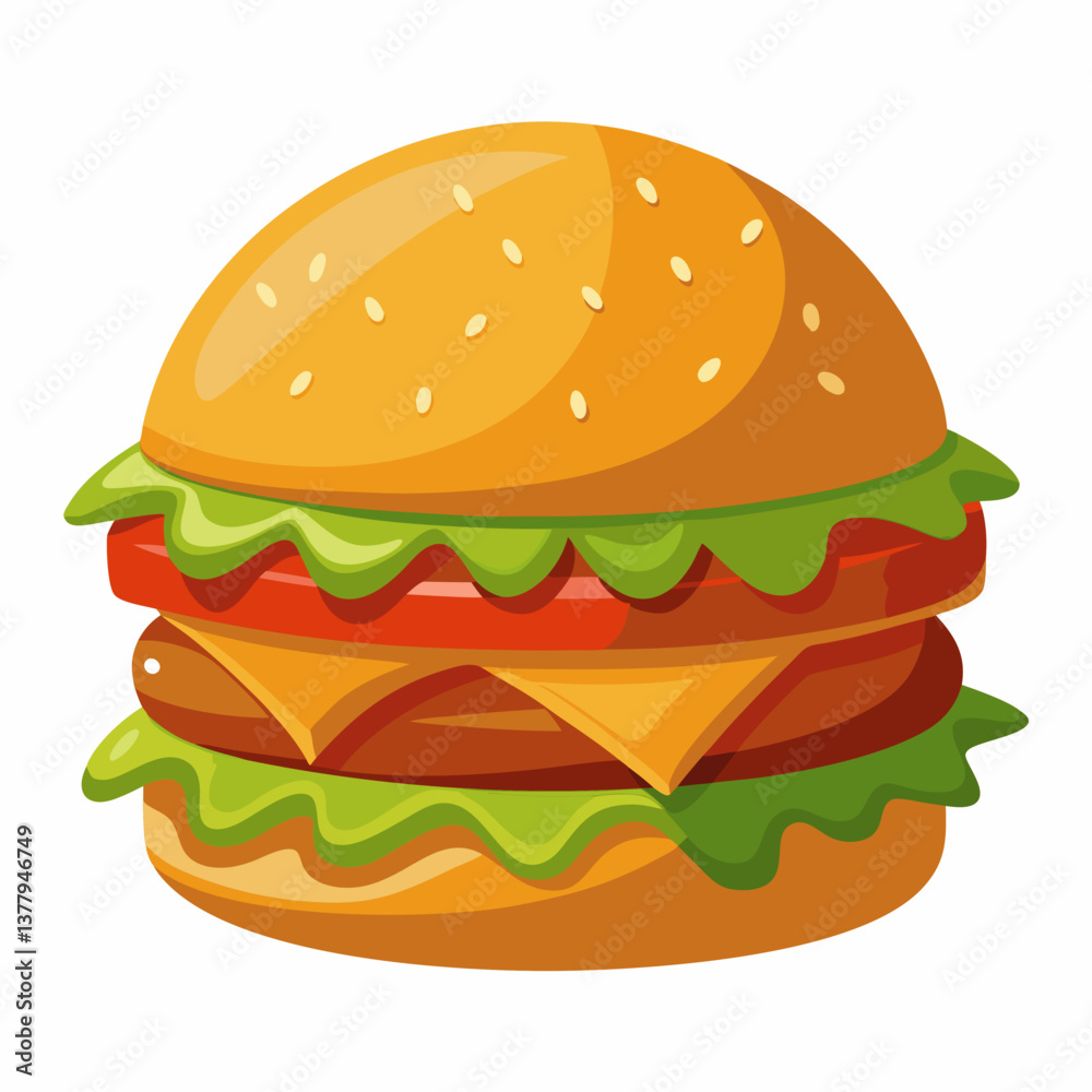 A hamburger with melted cheese and fresh lettuce, presented on a clean white background.