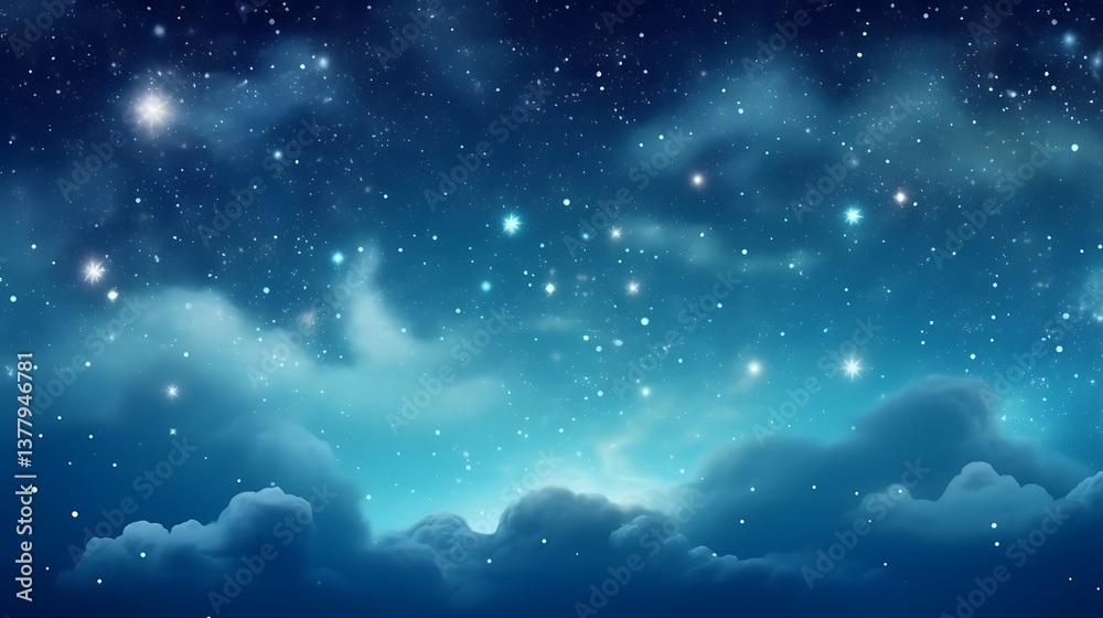 Fototapeta premium Serene Night Sky Above Fluffy Clouds and Stars