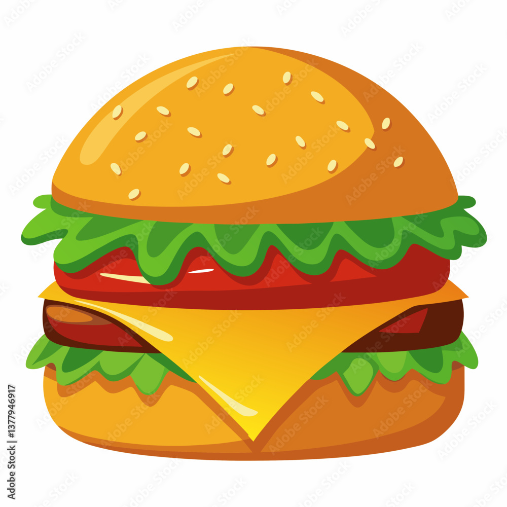 A hamburger with melted cheese and fresh lettuce, presented on a clean white background. A hamburger with melted cheese and fresh lettuce, presented on a clean white background.