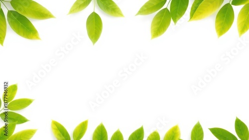 a close up of a green leaf border with a white background,
