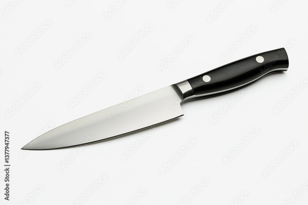 Chef’s knife with black handle on white background, professional kitchen tool, sharp stainless steel blade, culinary preparation concept, minimalist style, copy space, selective focus
Chef’s knife with black handle on white background, professional kitchen tool, sharp stainless steel blade, culinary preparation concept, minimalist style, copy space, selective focus