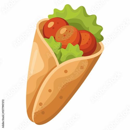 A wrap filled with fresh tomatoes and crisp lettuce, neatly rolled and presented on a white plate.