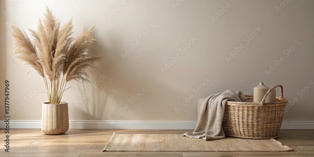 Serene Minimalist Interior Design Featuring Natural Textures and Earthy Tones in a Home Setting Serene Minimalist Interior Design Featuring Natural Textures and Earthy Tones in a Home Setting