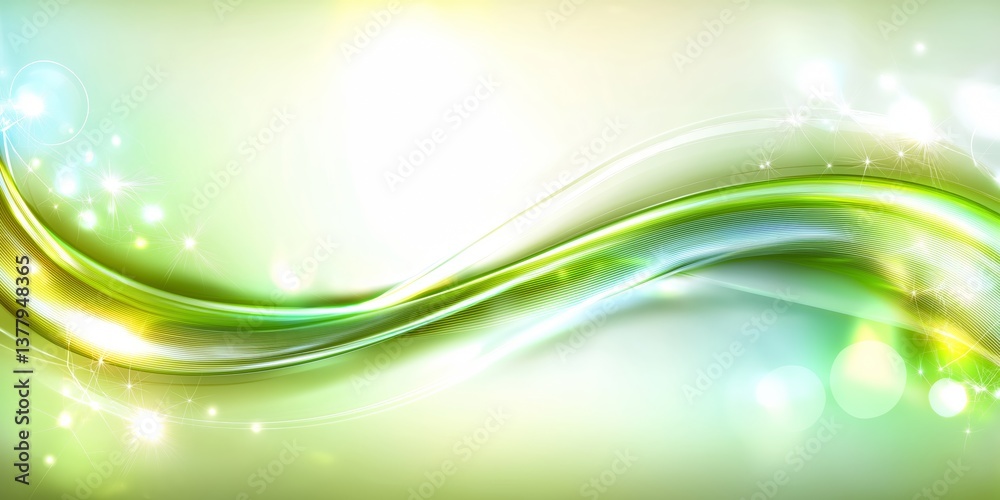 Obraz premium Background with glowing green lines and particles of data flowing in the air. abstract technology background. green wave tech background