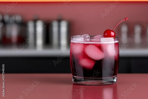 Wallpaper Mural Icy cherry beverage served in lowball glass, beverage set against moody backdrop for relaxed lounge vibes, beverage ideal for menus and lifestyle visuals. Torontodigital.ca