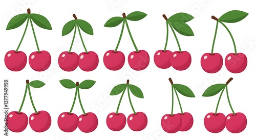 Vibrant Cherry Illustration Sweet Summer Fruit Collection AI Generated