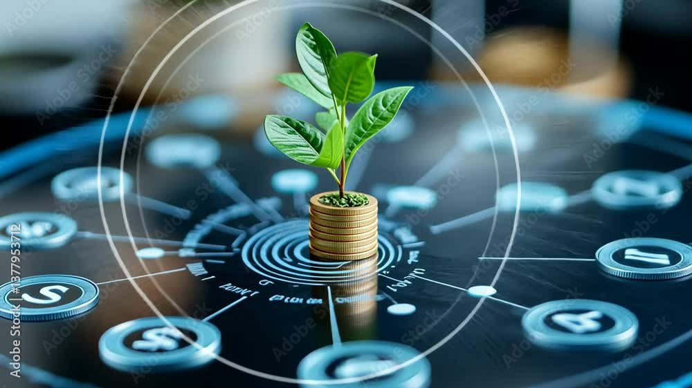 Financial growth concept with coins and plant for sustainable investment success