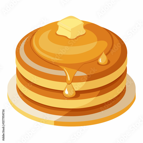 Stack of fluffy pancakes drizzled with syrup and honey, served on a white plate with a light background.